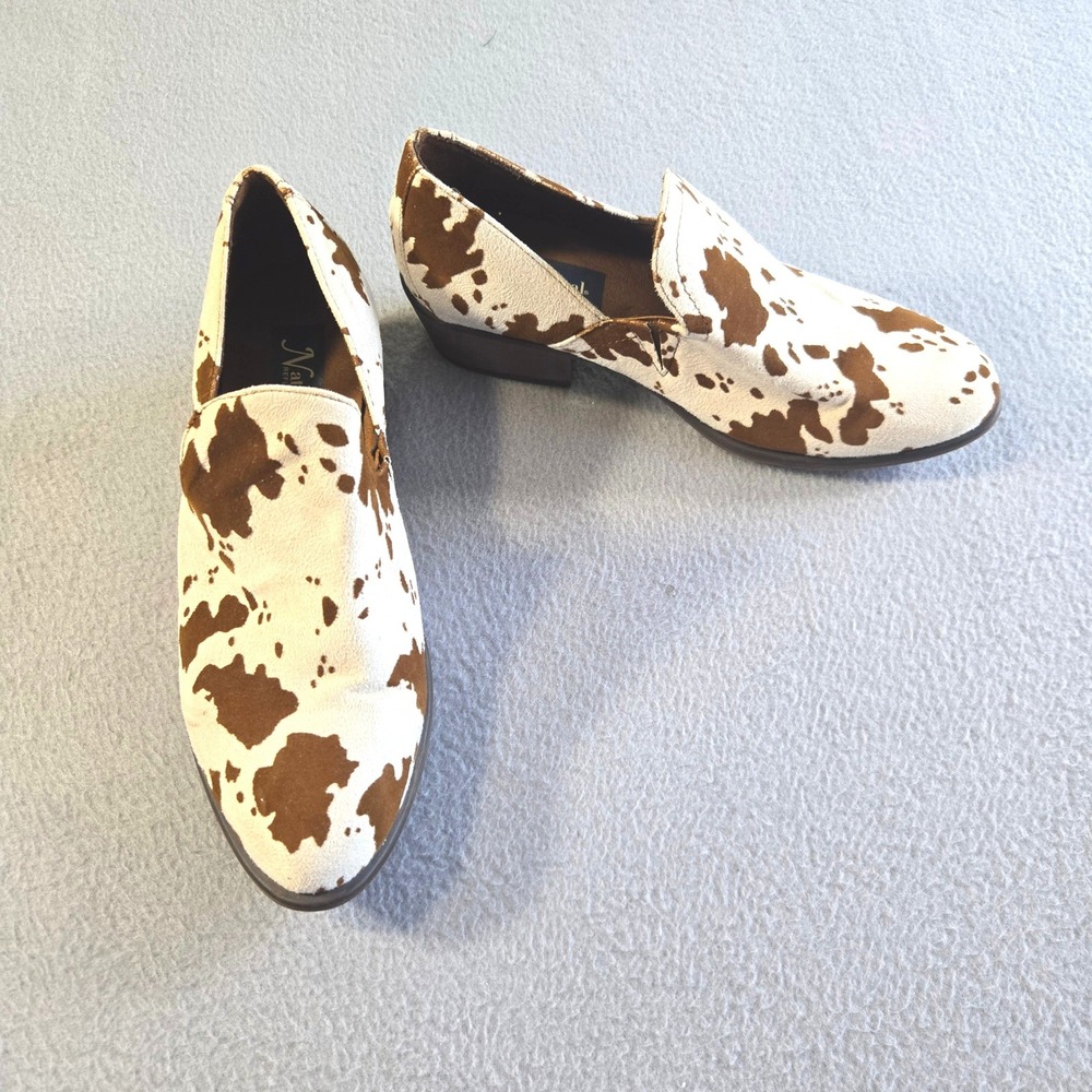 Natural Reflections Hadley Booties Women 7.5 Brown White Cow Print Side Cutout